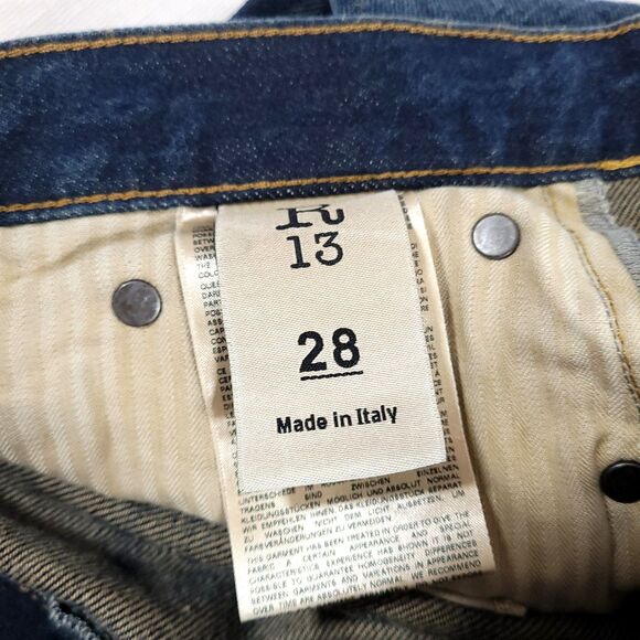 R13 The Classic straight leg Italy Jeans 28 Indigo R13W0189-197 distressed US 8 - Picture 10 of 16